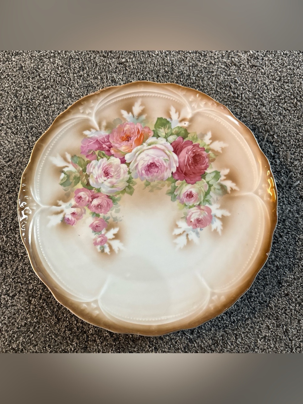 Vintage 12” German Porcelain Scalloped Edge Floral Serving Plate Platter